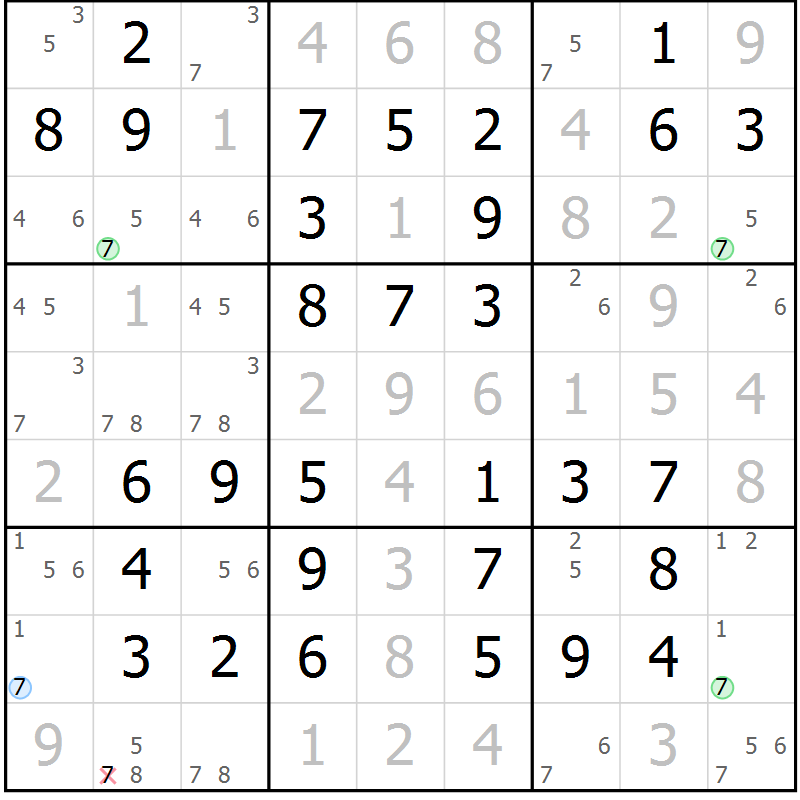 Position des candidats pour la solution de la Gr 64 page 67 du magazine de sudoku Virtuose n° 104