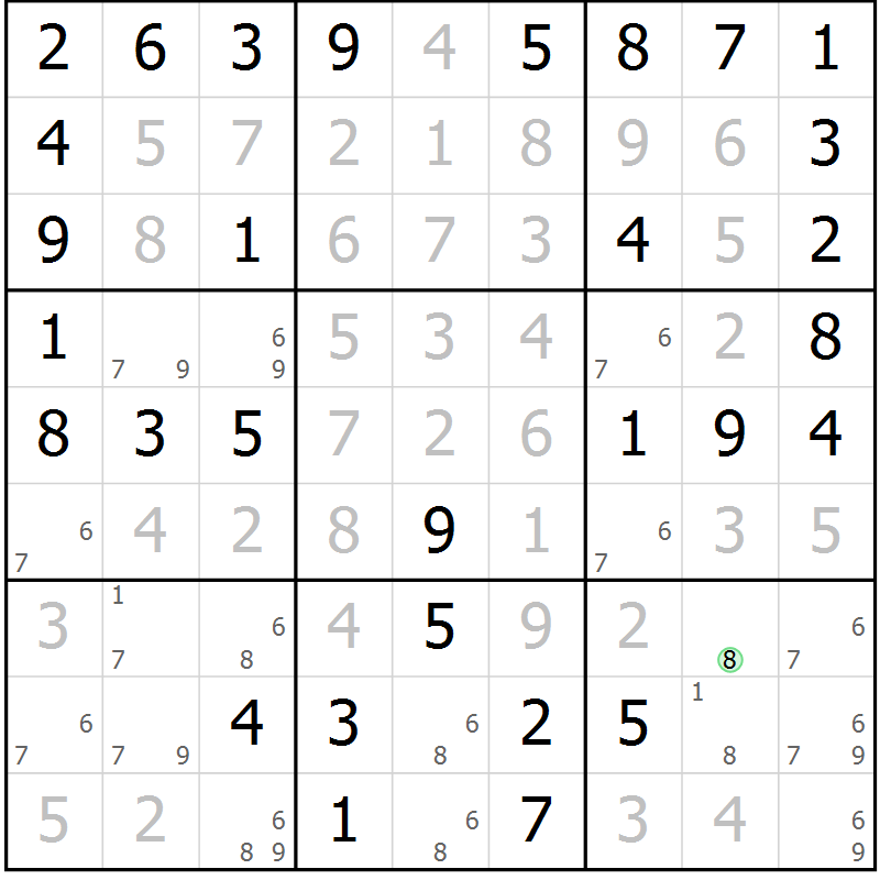 Position des candidats pour la solution de la Gr 65 page 68 du magazine de sudoku Virtuose n° 104