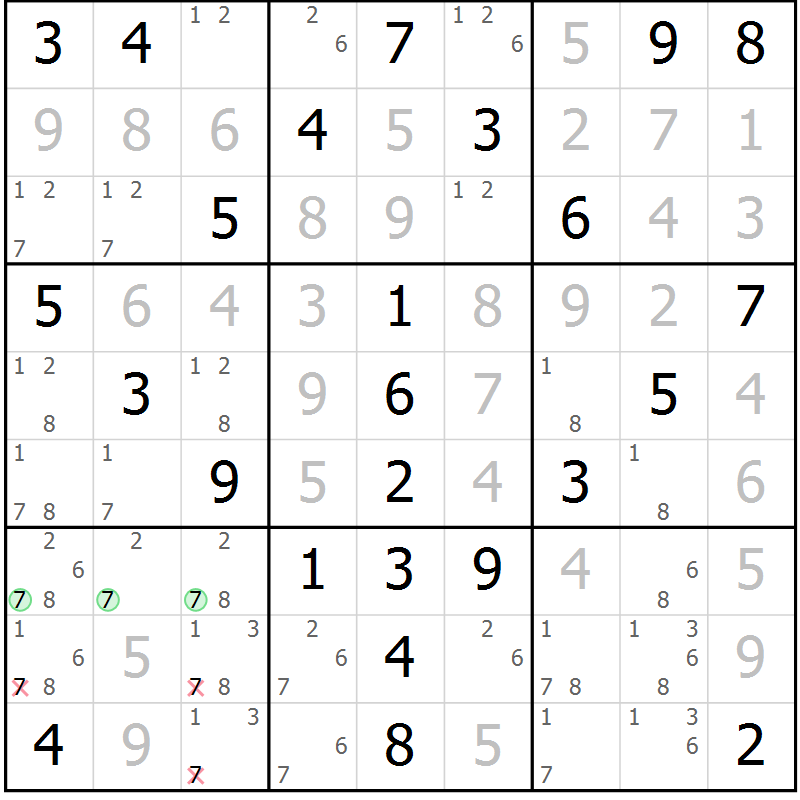 Position des candidats pour la solution de la Gr 66 page 69 du magazine de sudoku Virtuose n° 104