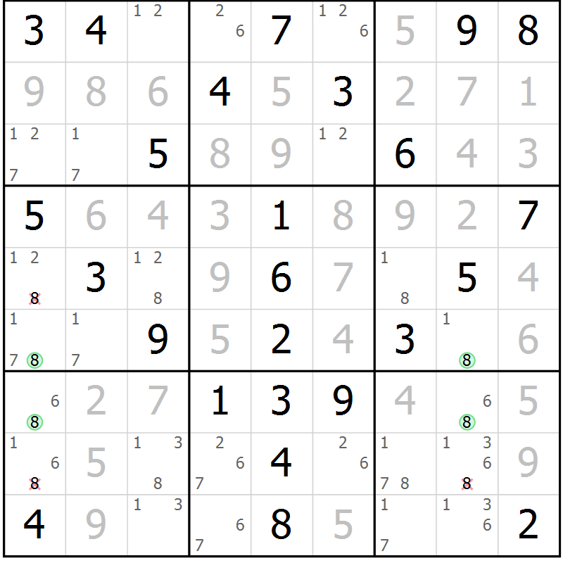 Position des candidats pour la solution de la Gr 66 page 69 du magazine de sudoku Virtuose n° 104