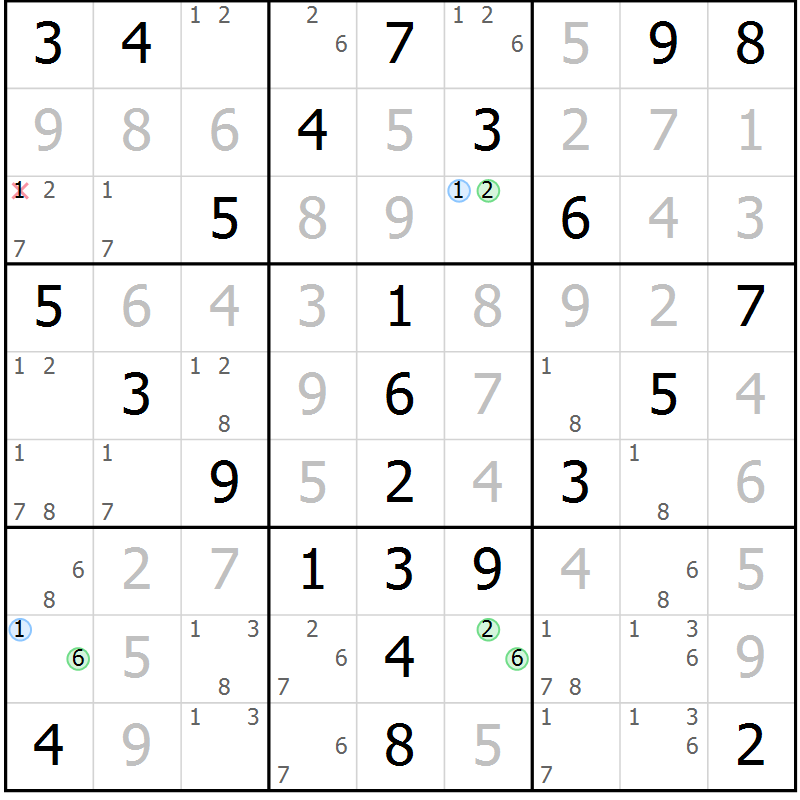 Position des candidats pour la solution de la Gr 66 page 69 du magazine de sudoku Virtuose n° 104