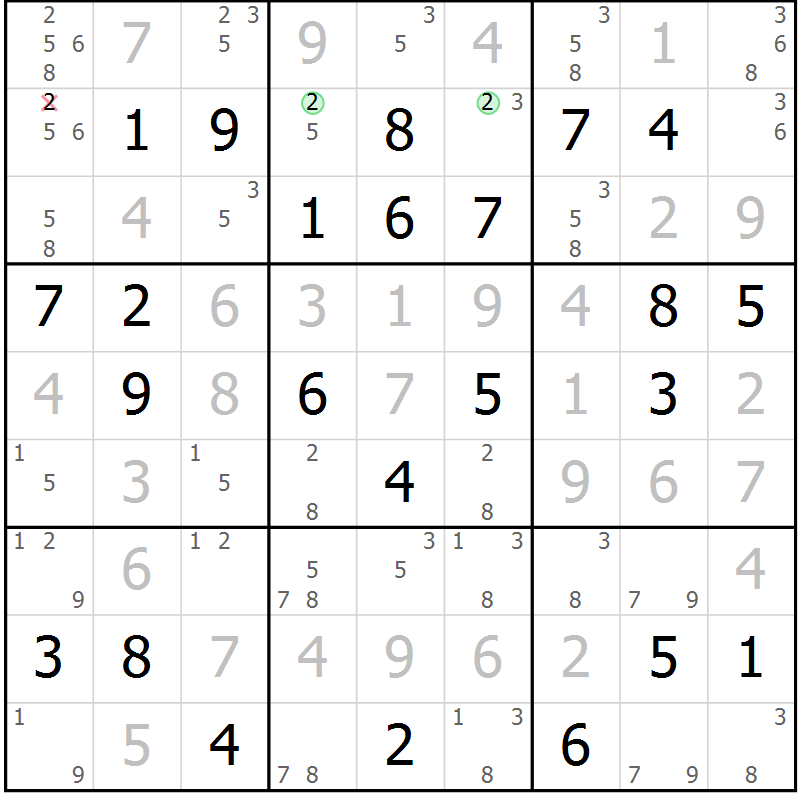 Position des candidats pour la solution de la Gr 67 page 70 du magazine de sudoku Virtuose n° 104