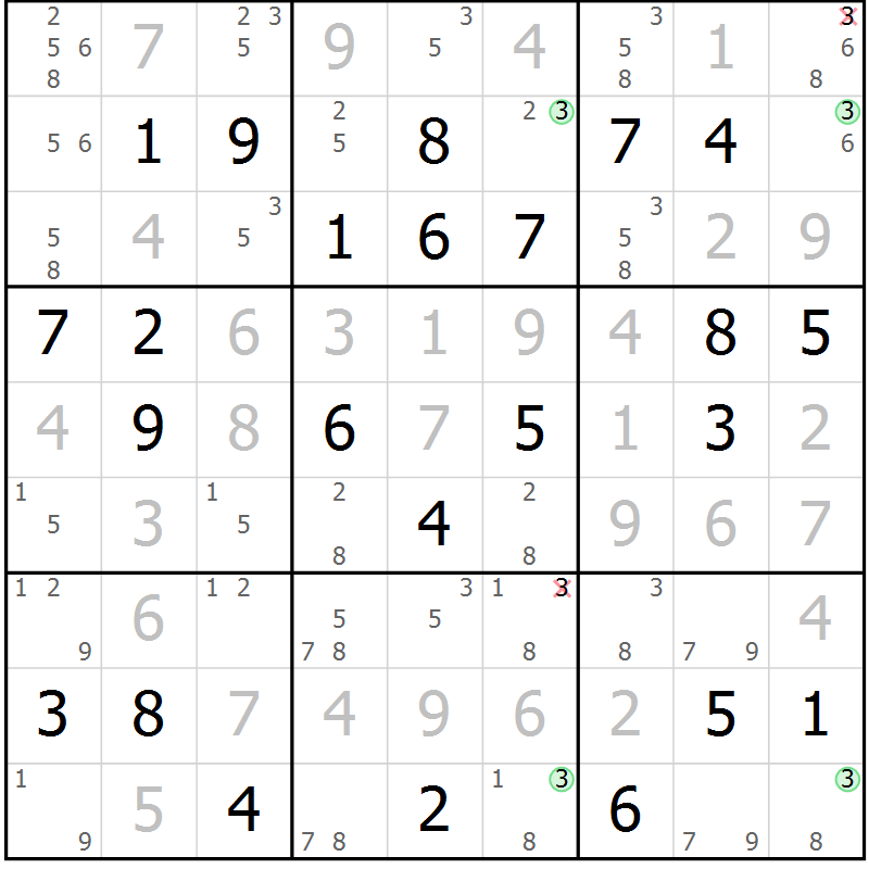 Position des candidats pour la solution de la Gr 67 page 70 du magazine de sudoku Virtuose n° 104
