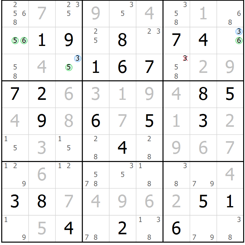 Position des candidats pour la solution de la Gr 67 page 70 du magazine de sudoku Virtuose n° 104