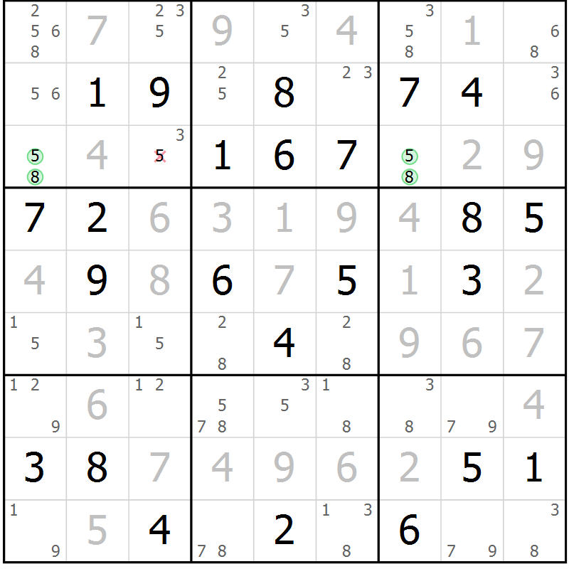 Position des candidats pour la solution de la Gr 67 page 70 du magazine de sudoku Virtuose n° 104