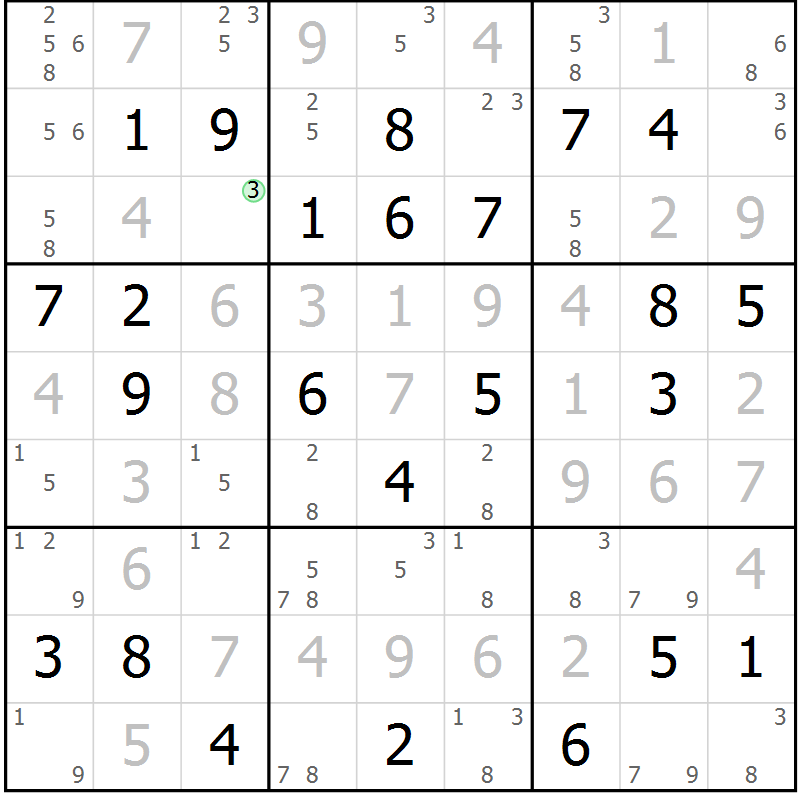 Position des candidats pour la solution de la Gr 67 page 70 du magazine de sudoku Virtuose n° 104