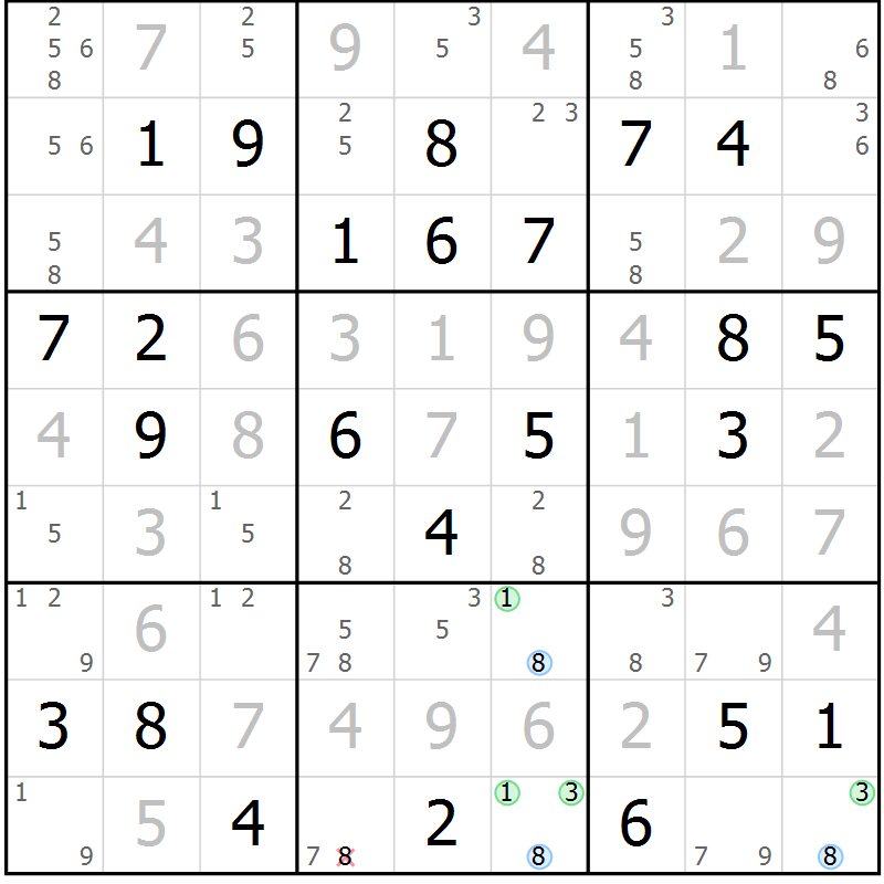Position des candidats pour la solution de la Gr 67 page 70 du magazine de sudoku Virtuose n° 104