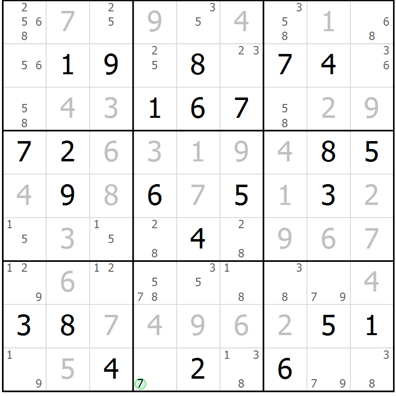 Position des candidats pour la solution de la Gr 67 page 70 du magazine de sudoku Virtuose n° 104