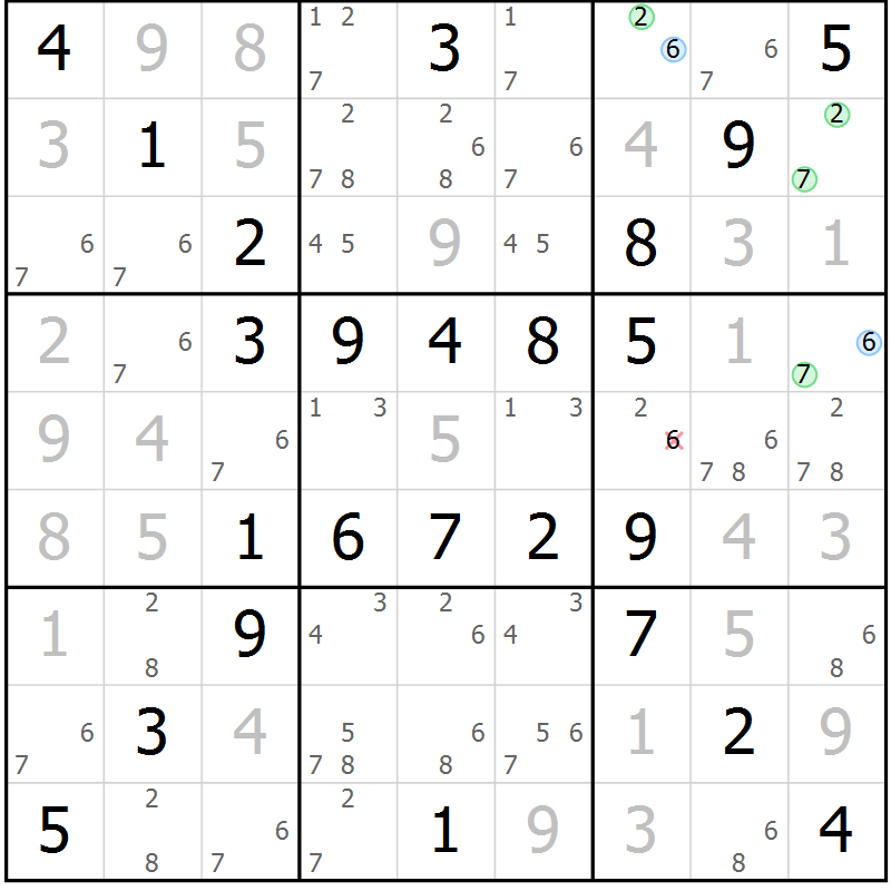 Position des candidats pour la solution de la Gr 68 page 71 du magazine de sudoku Virtuose n° 104