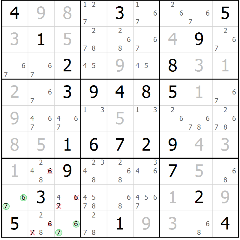 Position des candidats pour la solution de la Gr 68 page 71 du magazine de sudoku Virtuose n° 104