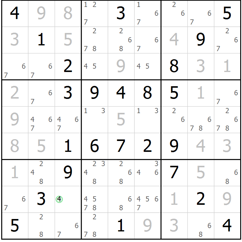 Position des candidats pour la solution de la Gr 68 page 71 du magazine de sudoku Virtuose n° 104