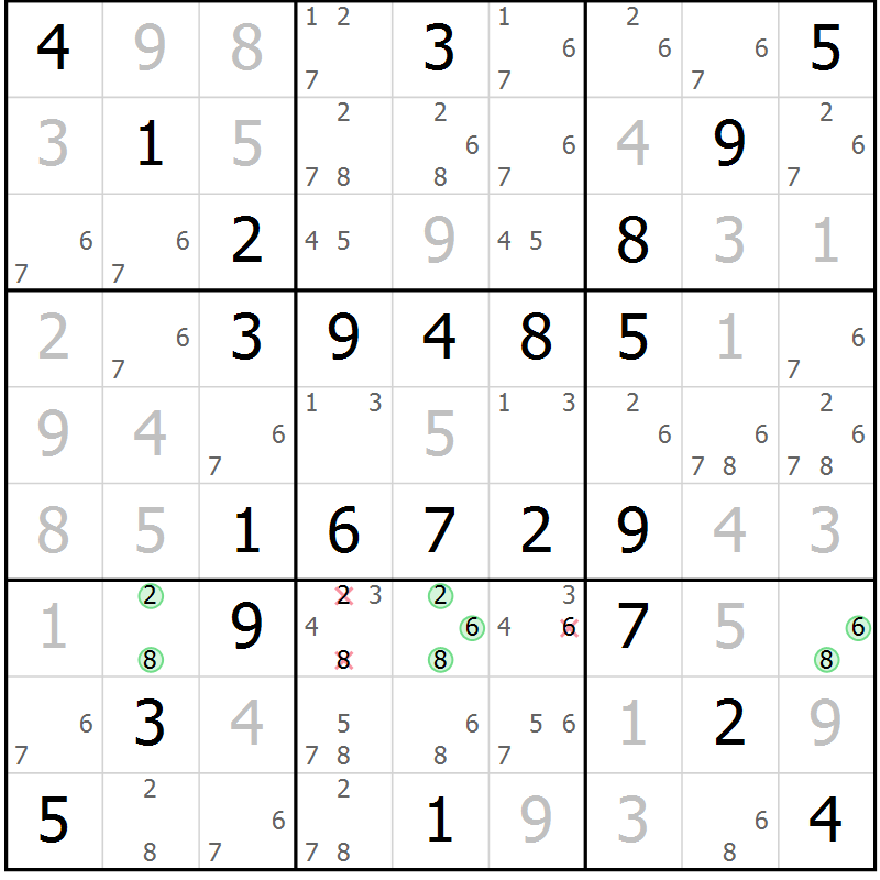 Position des candidats pour la solution de la Gr 68 page 71 du magazine de sudoku Virtuose n° 104