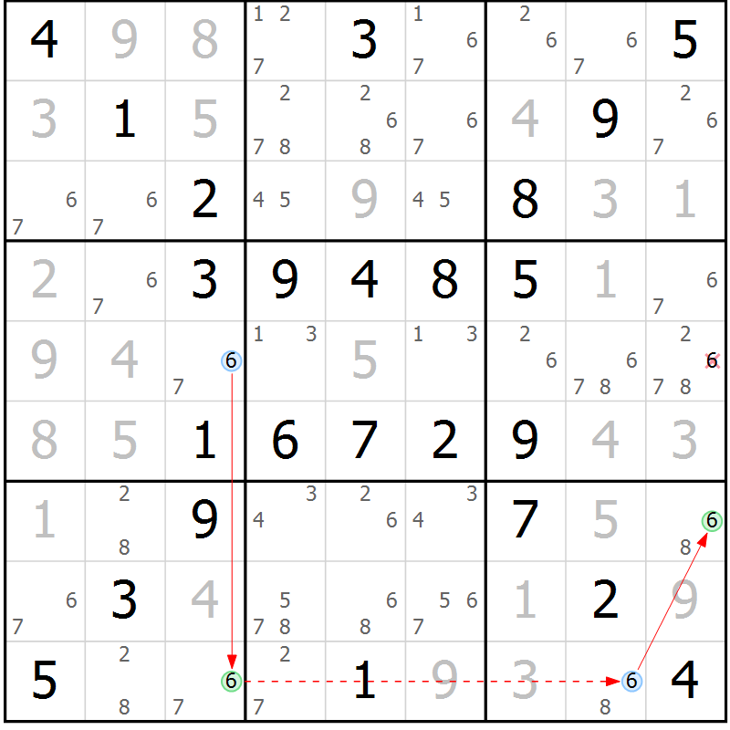 Position des candidats pour la solution de la Gr 68 page 71 du magazine de sudoku Virtuose n° 104