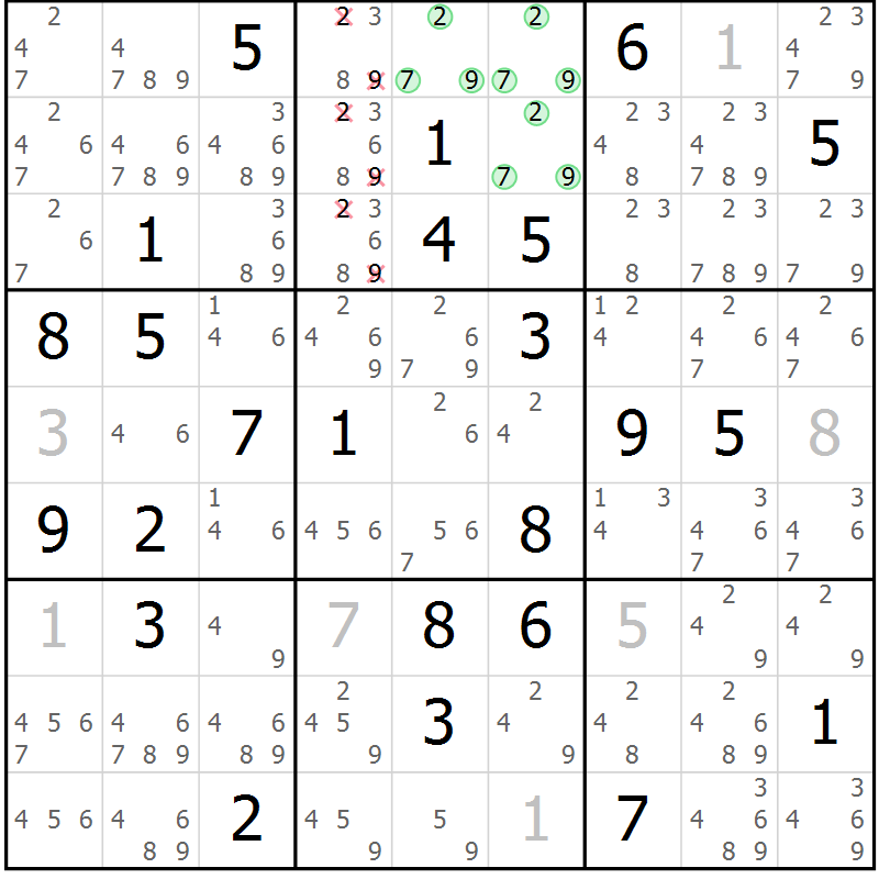 Position des candidats pour la solution de la Gr 69 page 72 du magazine de sudoku Virtuose n° 104
