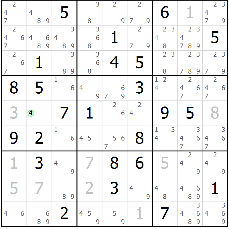 Position des candidats pour la solution de la Gr 69 page 72 du magazine de sudoku Virtuose n° 104
