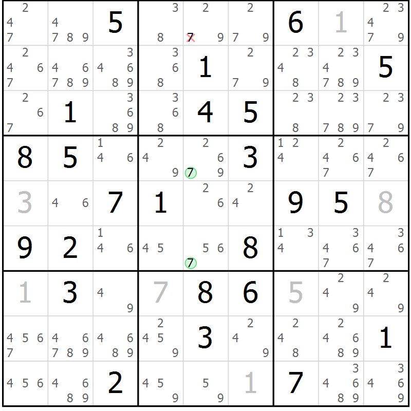 Position des candidats pour la solution de la Gr 69 page 72 du magazine de sudoku Virtuose n° 104