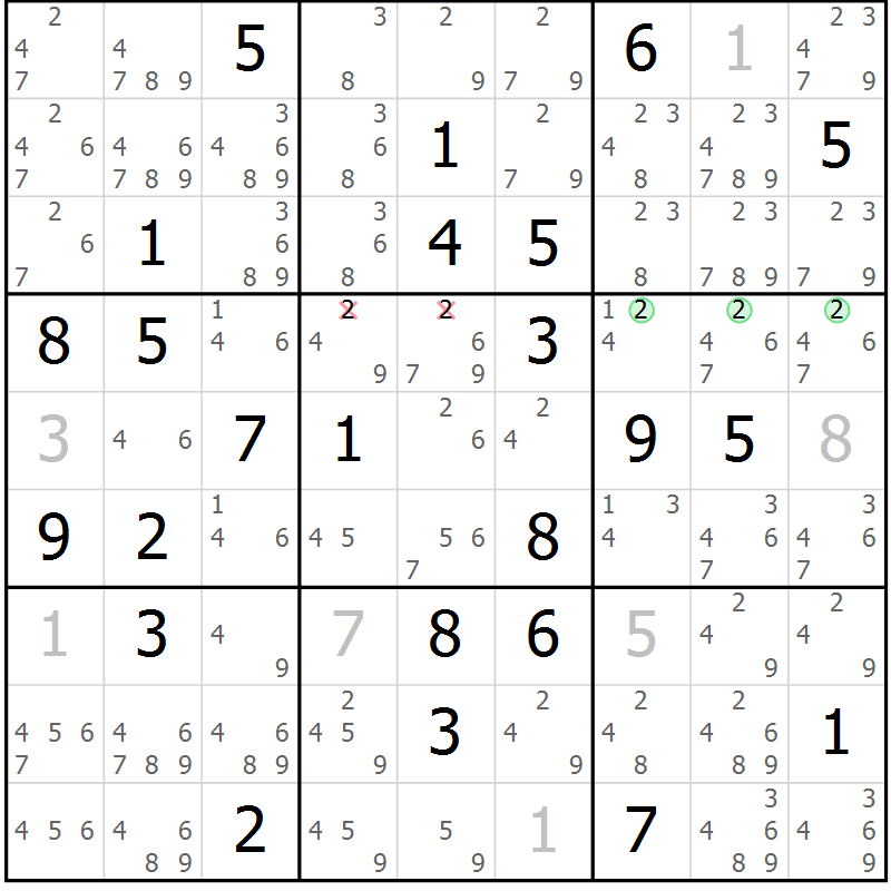 Position des candidats pour la solution de la Gr 69 page 72 du magazine de sudoku Virtuose n° 104