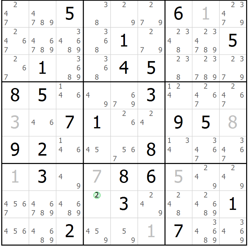 Position des candidats pour la solution de la Gr 69 page 72 du magazine de sudoku Virtuose n° 104