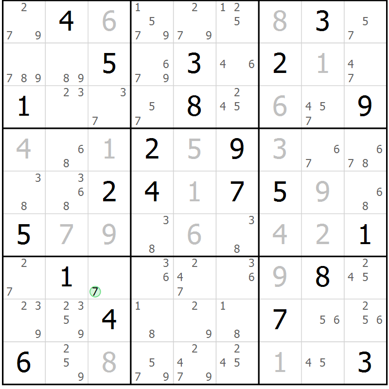 Position des candidats pour la solution de la Gr 7 page 10 du magazine de sudoku Virtuose n° 104