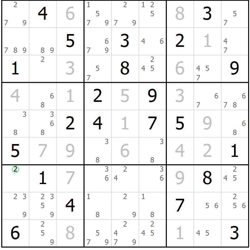Position des candidats pour la solution de la Gr 7 page 10 du magazine de sudoku Virtuose n° 104