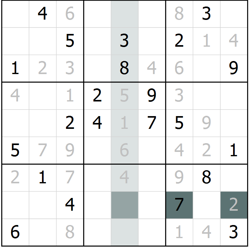 Position des candidats pour la solution de la Gr 7 page 10 du magazine de sudoku Virtuose n° 104