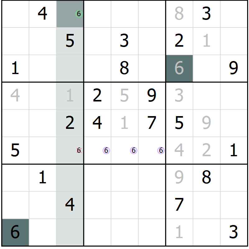 Position des candidats pour la solution de la Gr 7 page 10 du magazine de sudoku Virtuose n° 104