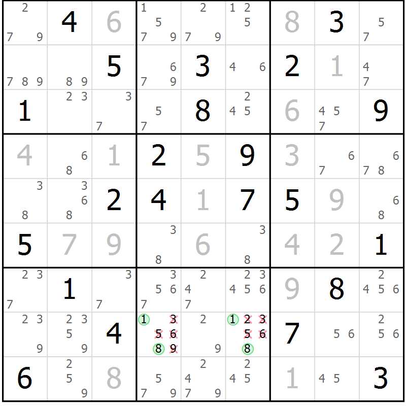 Position des candidats pour la solution de la Gr 7 page 10 du magazine de sudoku Virtuose n° 104