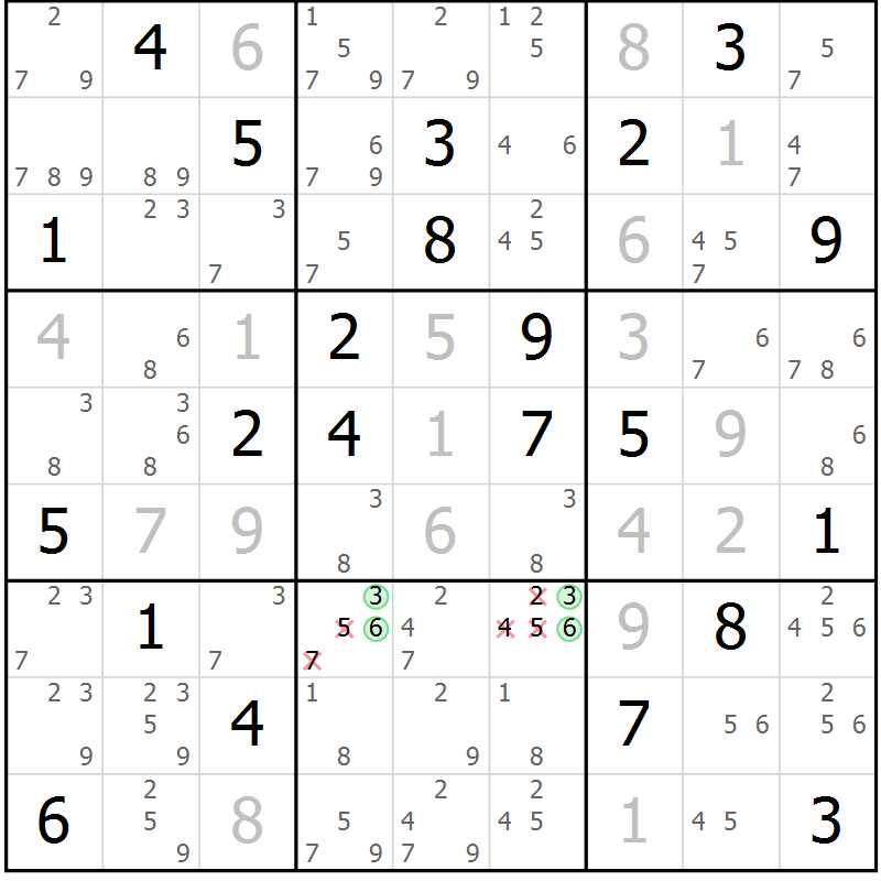 Position des candidats pour la solution de la Gr 7 page 10 du magazine de sudoku Virtuose n° 104