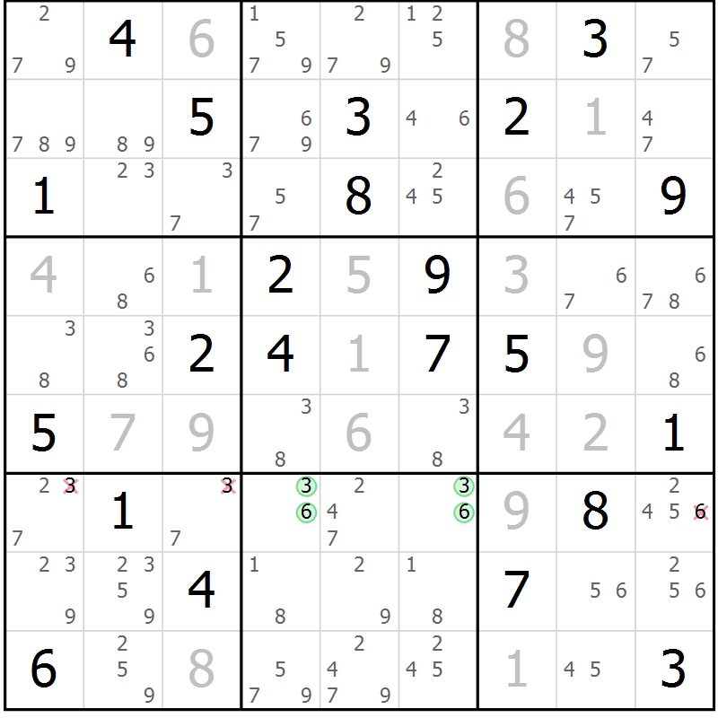 Position des candidats pour la solution de la Gr 7 page 10 du magazine de sudoku Virtuose n° 104
