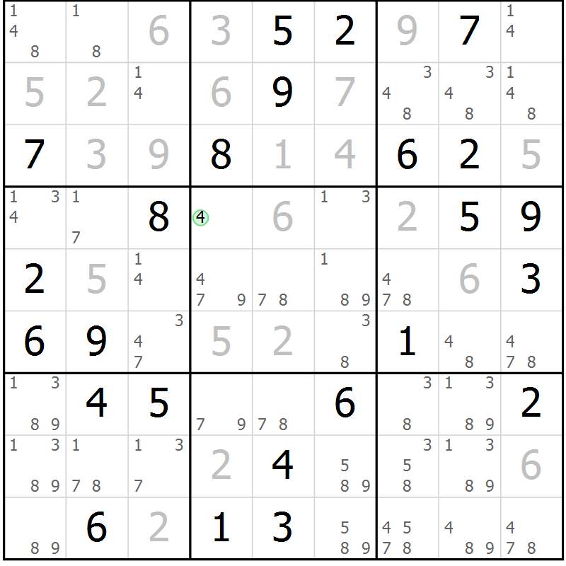 Position des candidats pour la solution de la Gr 70 page 73 du magazine de sudoku Virtuose n° 104