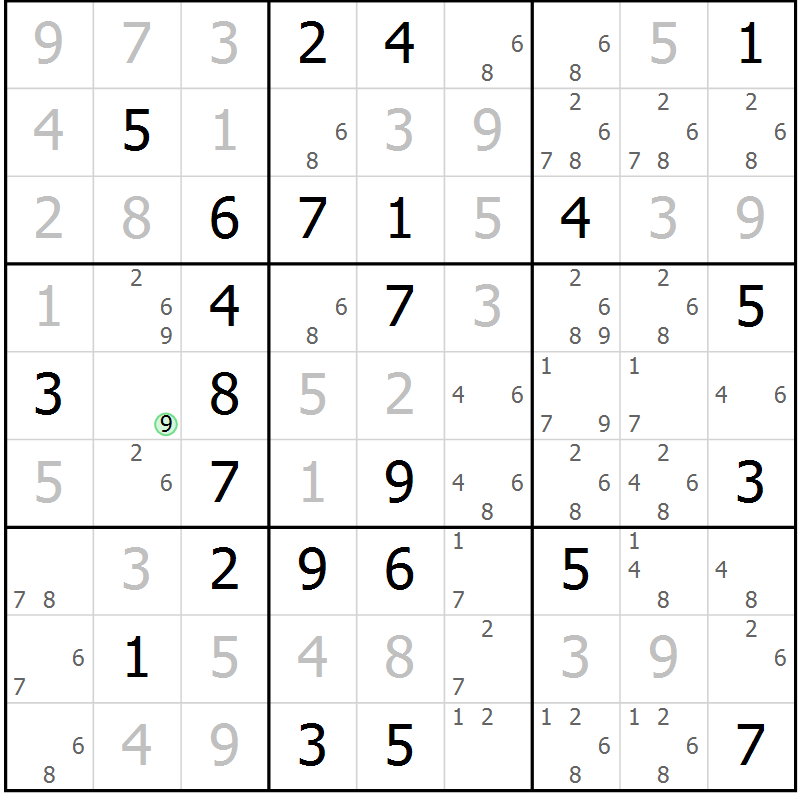 Position des candidats pour la solution de la Gr 71 page 74 du magazine de sudoku Virtuose n° 104