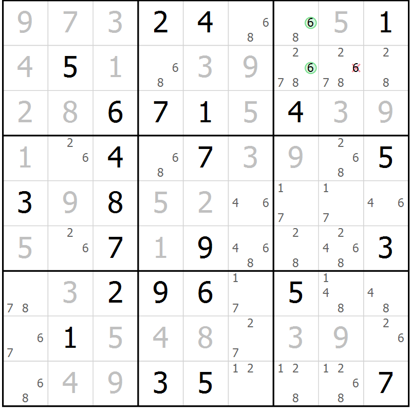Position des candidats pour la solution de la Gr 71 page 74 du magazine de sudoku Virtuose n° 104
