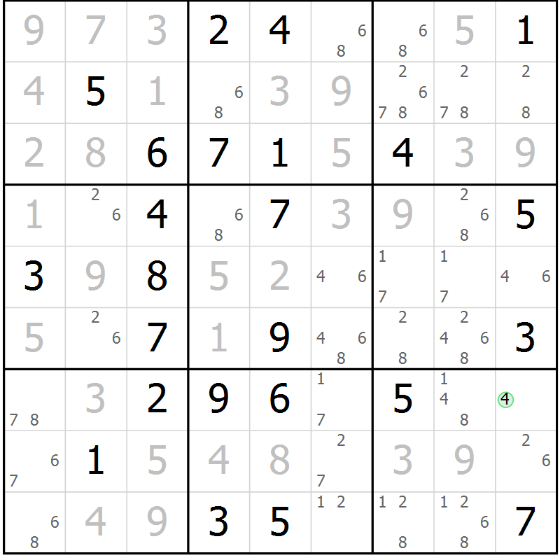 Position des candidats pour la solution de la Gr 71 page 74 du magazine de sudoku Virtuose n° 104