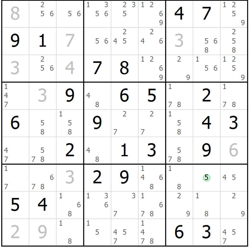 Position des candidats pour la solution de la Gr 72 page 75 du magazine de sudoku Virtuose n° 104