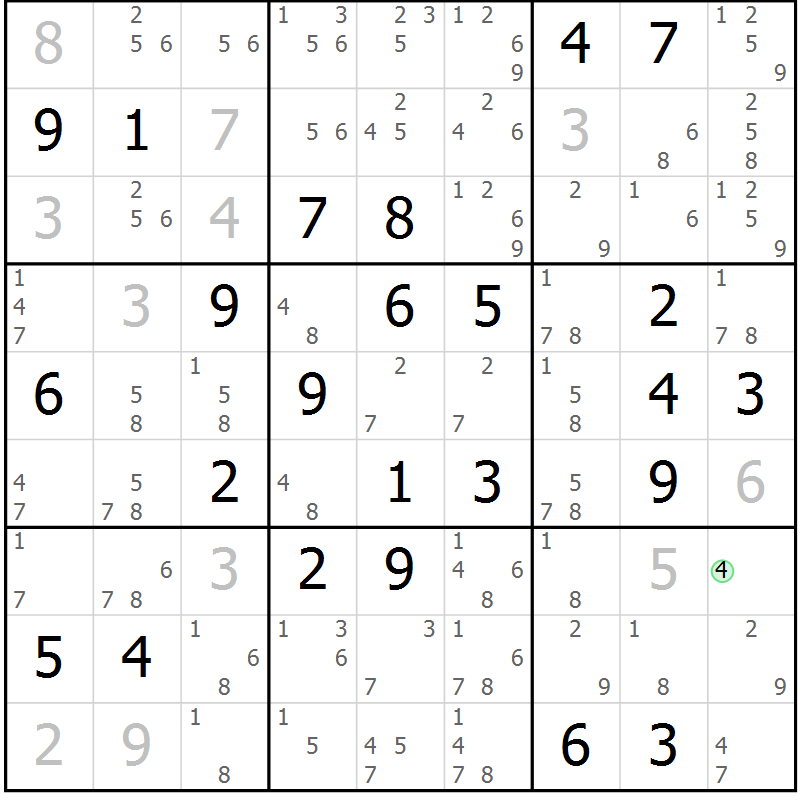 Position des candidats pour la solution de la Gr 72 page 75 du magazine de sudoku Virtuose n° 104