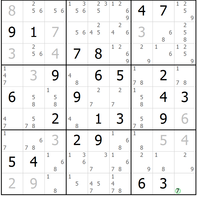 Position des candidats pour la solution de la Gr 72 page 75 du magazine de sudoku Virtuose n° 104