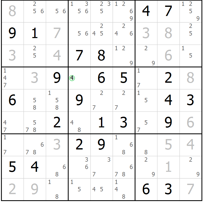 Position des candidats pour la solution de la Gr 72 page 75 du magazine de sudoku Virtuose n° 104