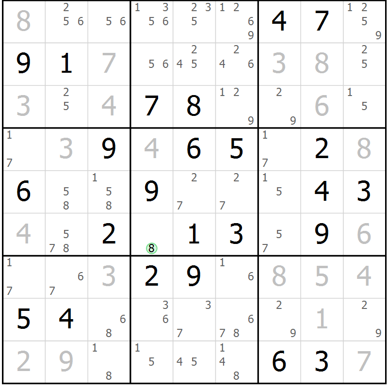 Position des candidats pour la solution de la Gr 72 page 75 du magazine de sudoku Virtuose n° 104