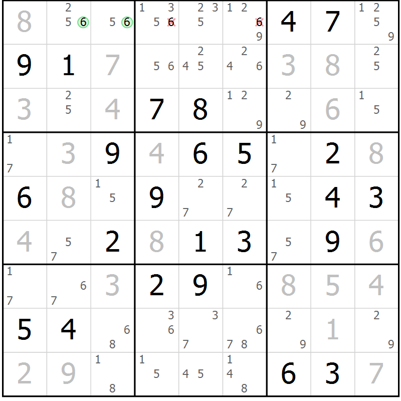 Position des candidats pour la solution de la Gr 72 page 75 du magazine de sudoku Virtuose n° 104