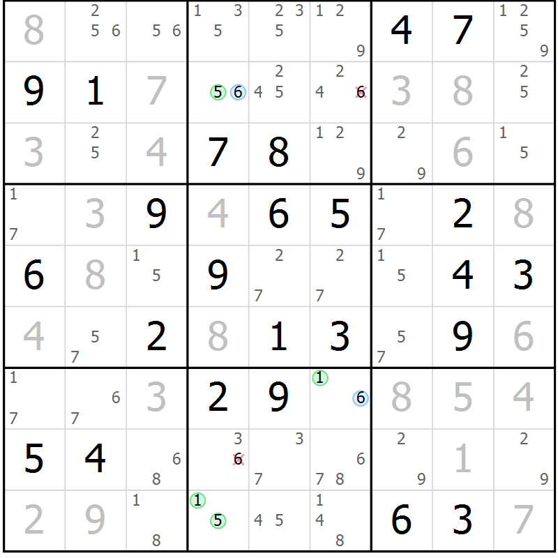 Position des candidats pour la solution de la Gr 72 page 75 du magazine de sudoku Virtuose n° 104