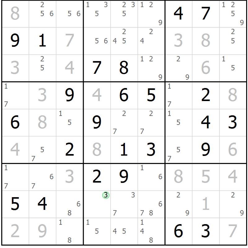Position des candidats pour la solution de la Gr 72 page 75 du magazine de sudoku Virtuose n° 104