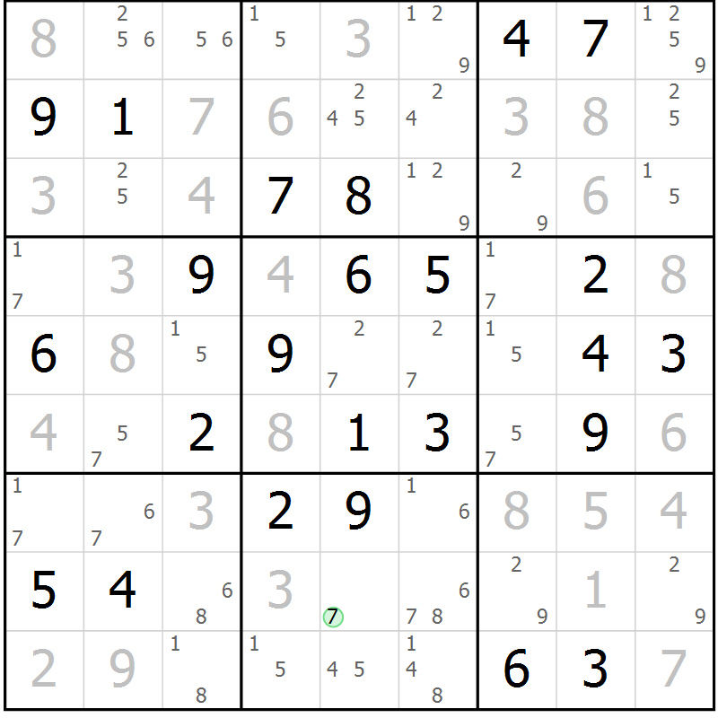 Position des candidats pour la solution de la Gr 72 page 75 du magazine de sudoku Virtuose n° 104