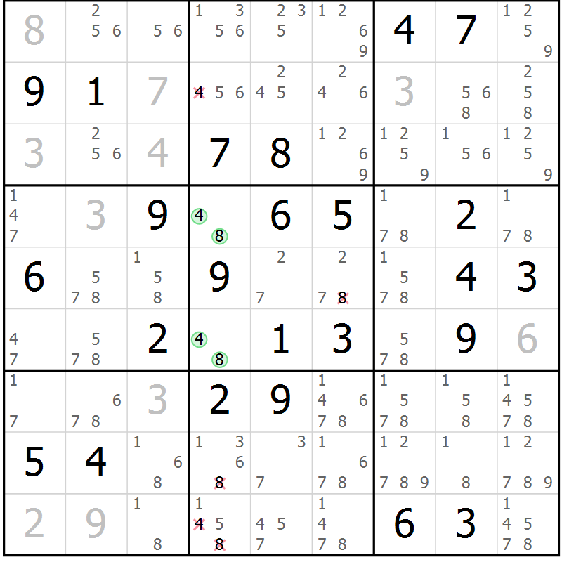Position des candidats pour la solution de la Gr 72 page 75 du magazine de sudoku Virtuose n° 104