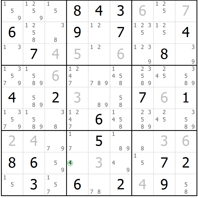 Position des candidats pour la solution de la Gr 73 page 76 du magazine de sudoku Virtuose n° 104