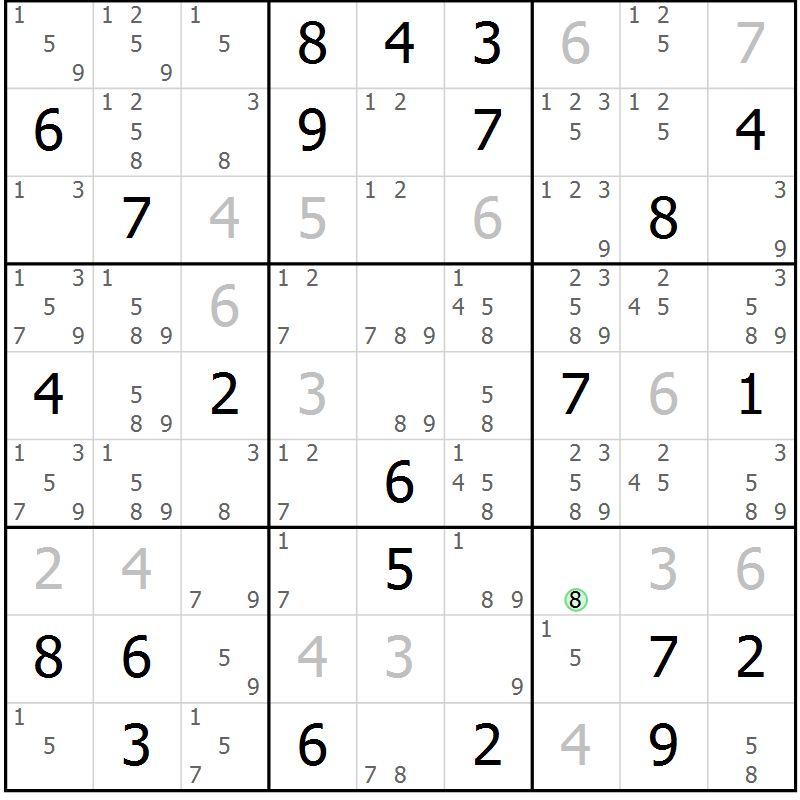 Position des candidats pour la solution de la Gr 73 page 76 du magazine de sudoku Virtuose n° 104