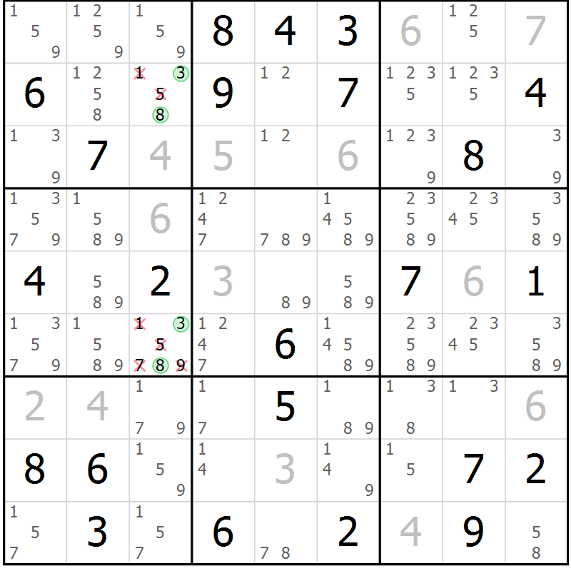 Position des candidats pour la solution de la Gr 73 page 76 du magazine de sudoku Virtuose n° 104