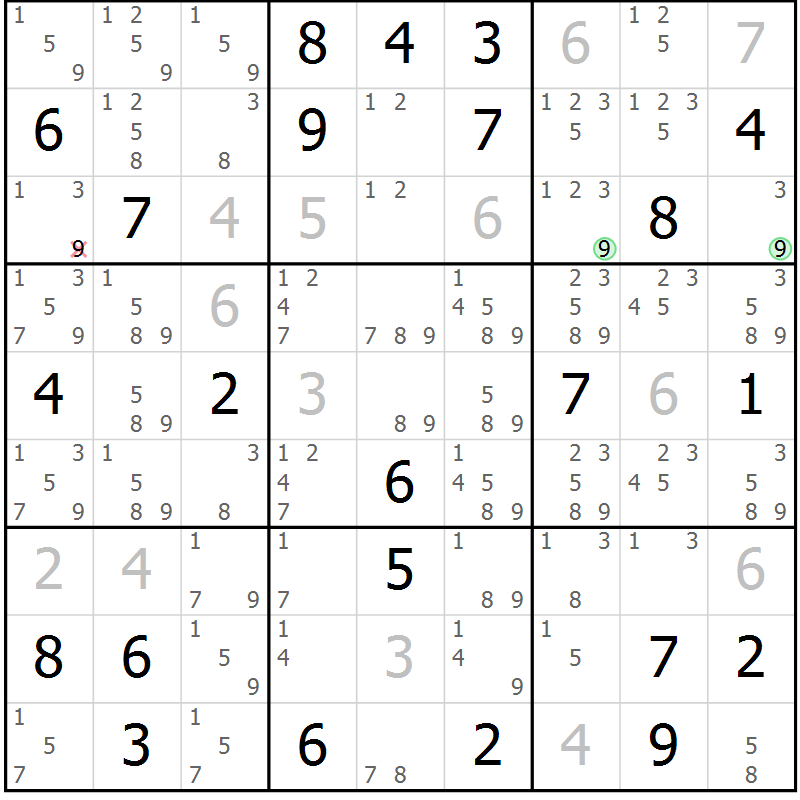 Position des candidats pour la solution de la Gr 73 page 76 du magazine de sudoku Virtuose n° 104
