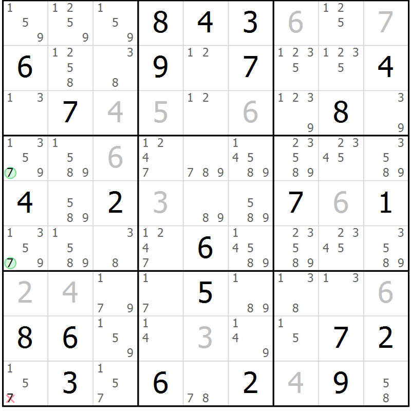 Position des candidats pour la solution de la Gr 73 page 76 du magazine de sudoku Virtuose n° 104