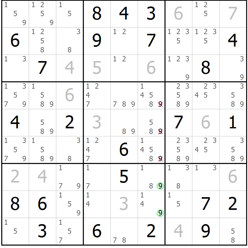Position des candidats pour la solution de la Gr 73 page 76 du magazine de sudoku Virtuose n° 104