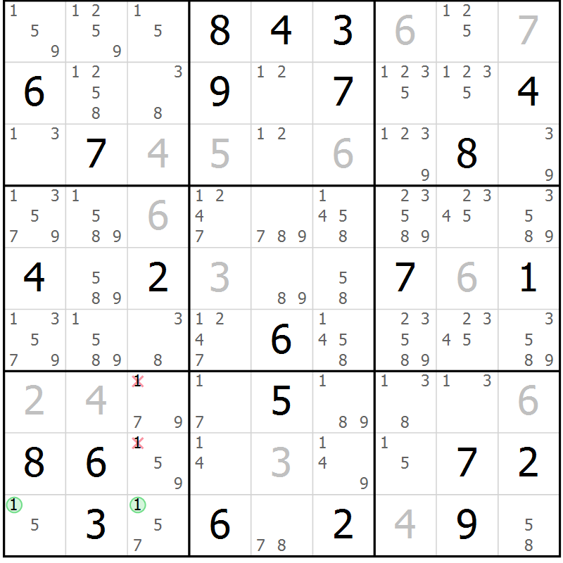 Position des candidats pour la solution de la Gr 73 page 76 du magazine de sudoku Virtuose n° 104